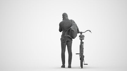 realistic 3D people man business cycling, render-ready for V-Ray and Corona, FBX OBJ, wireframe front view