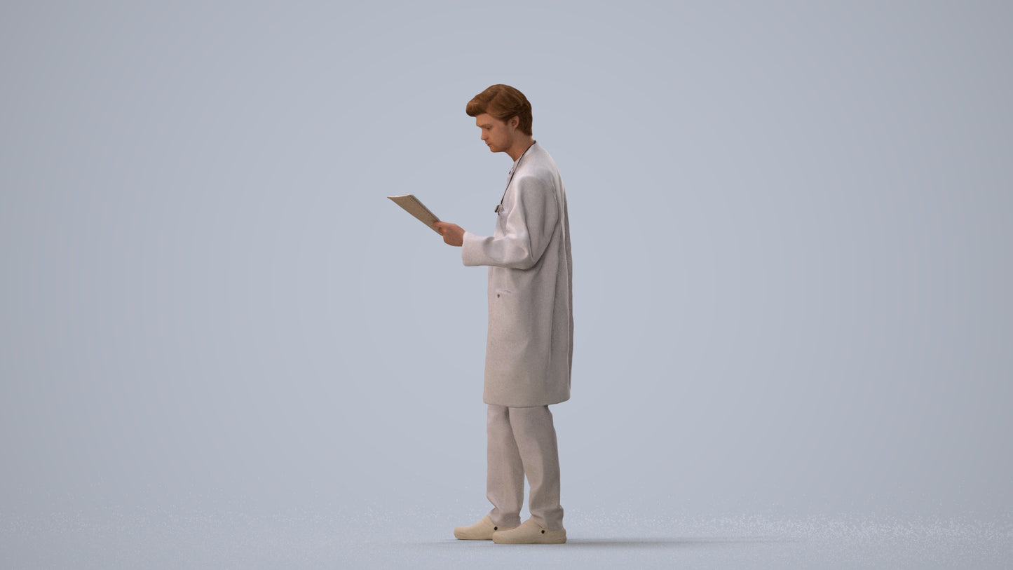 photogrammetry 3D man standing, realistic human model archviz FBX, three-quarter view render