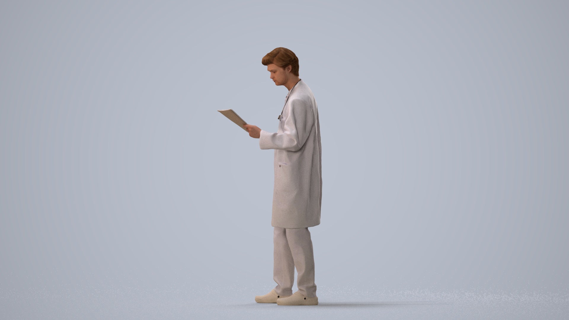 photogrammetry 3D man standing, realistic human model archviz FBX, three-quarter view render