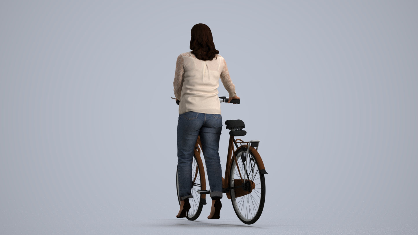 realistic 3D woman casual shopping, scanned archviz people for Blender and 3ds Max, front view render