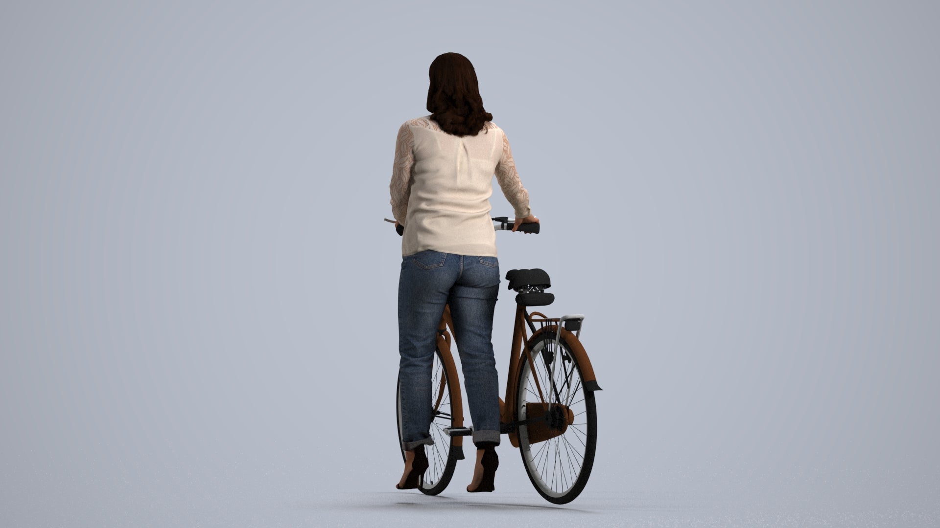 realistic 3D woman casual shopping, scanned archviz people for Blender and 3ds Max, front view render