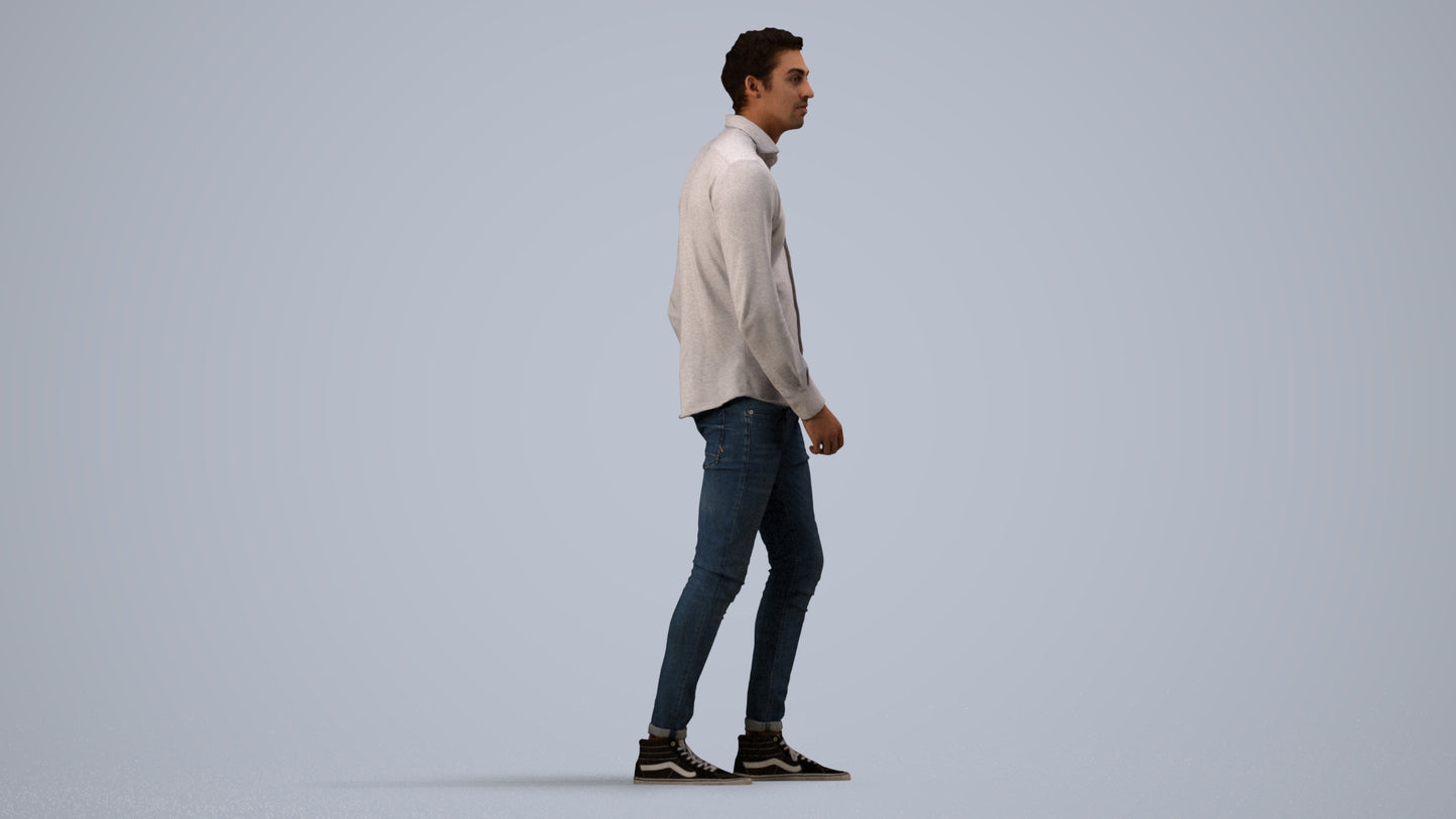realistic 3D man casual walking, scanned archviz people for Blender and 3ds Max, side view render