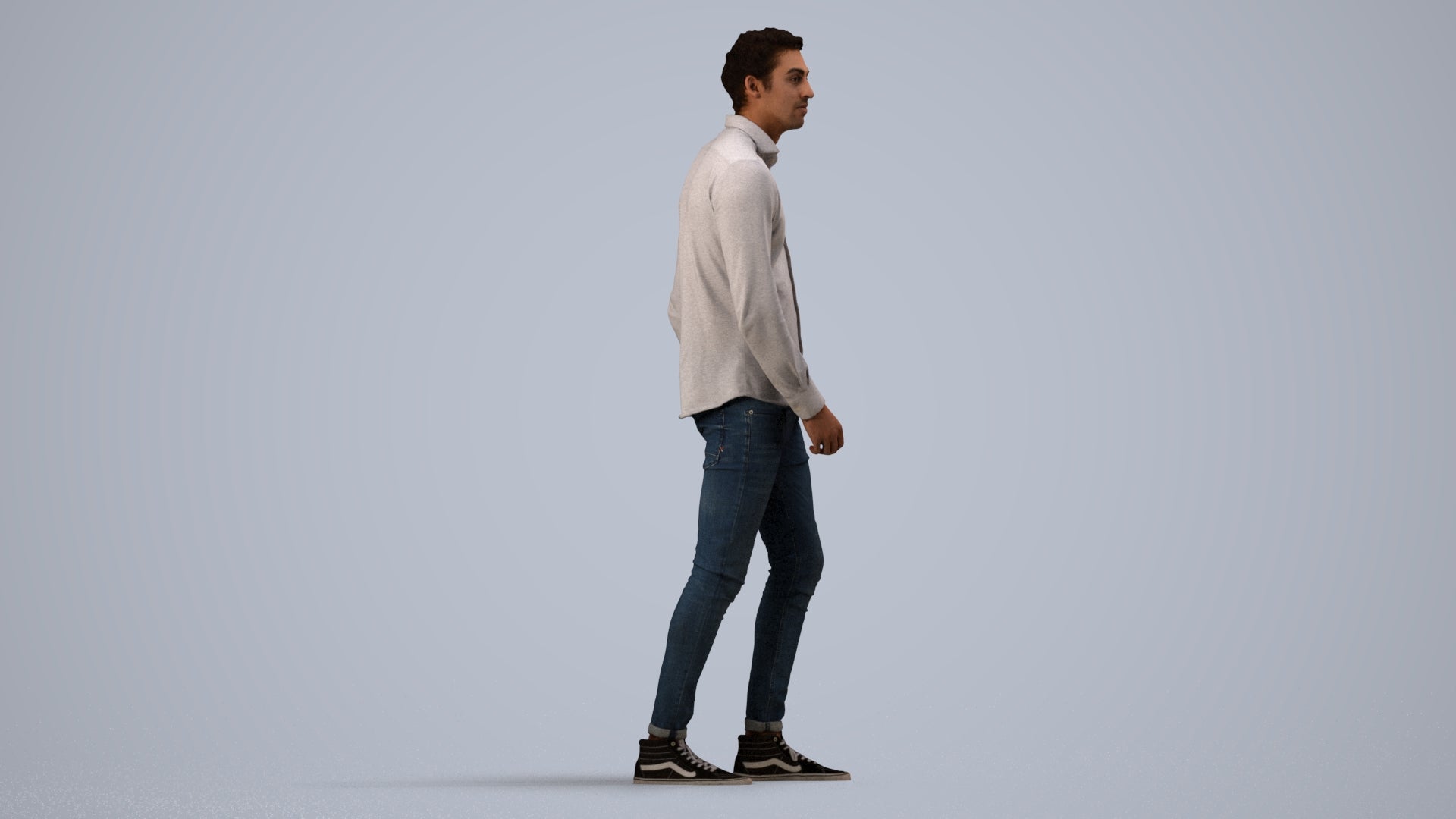 realistic 3D man casual walking, scanned archviz people for Blender and 3ds Max, side view render