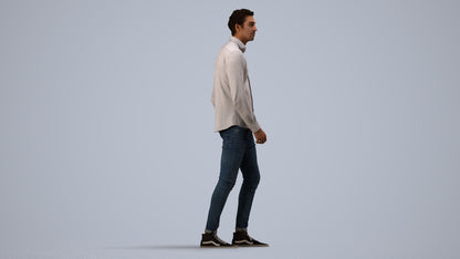 realistic 3D man casual walking, scanned archviz people for Blender and 3ds Max, side view render