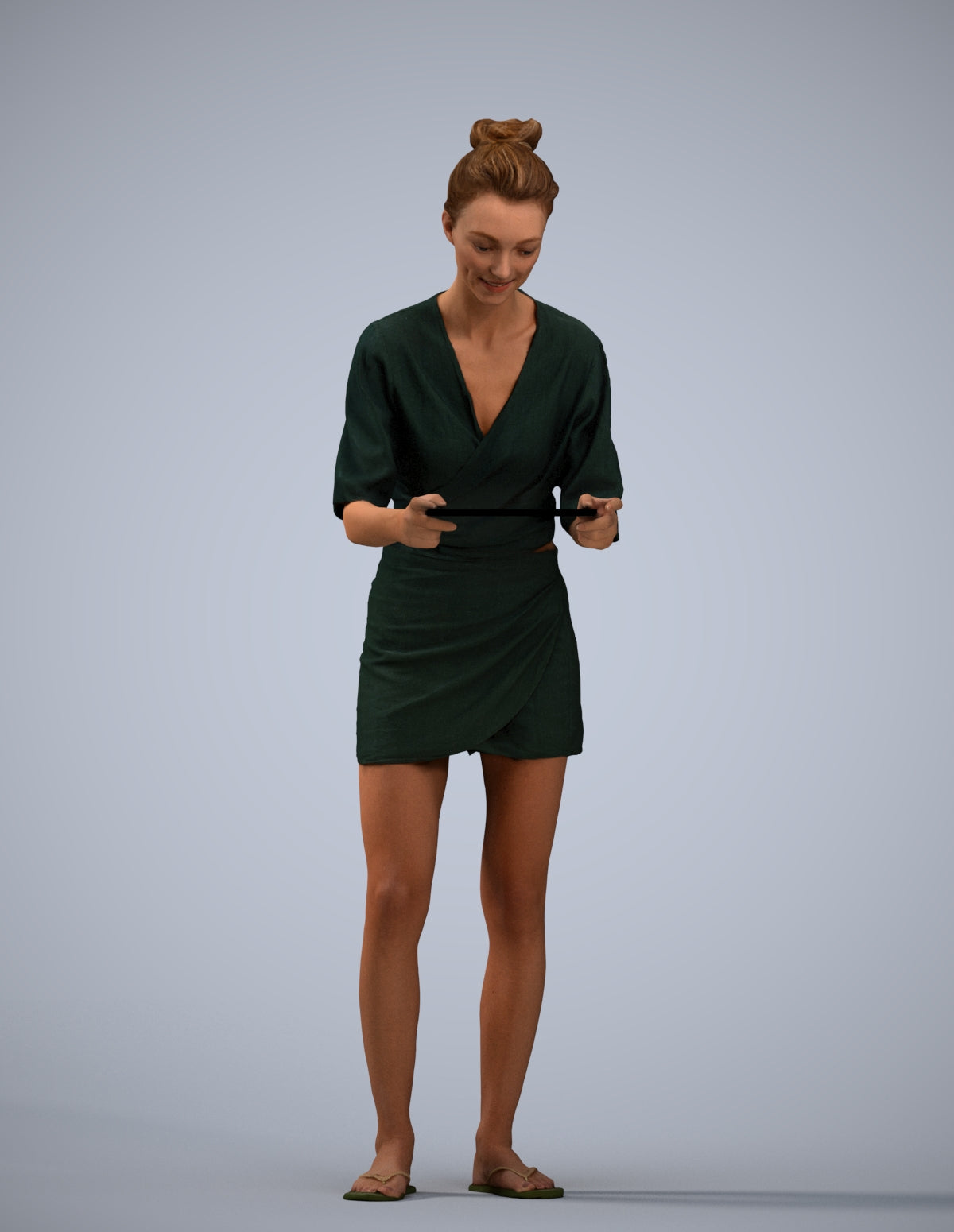 realistic 3D woman casual standing, scanned archviz people for Blender and 3ds Max