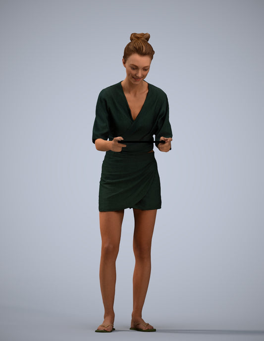 realistic 3D woman casual standing, scanned archviz people for Blender and 3ds Max