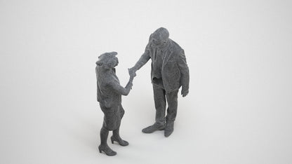 3D human model senior woman business, photogrammetry scanned person for archviz, wireframe three-quarter view