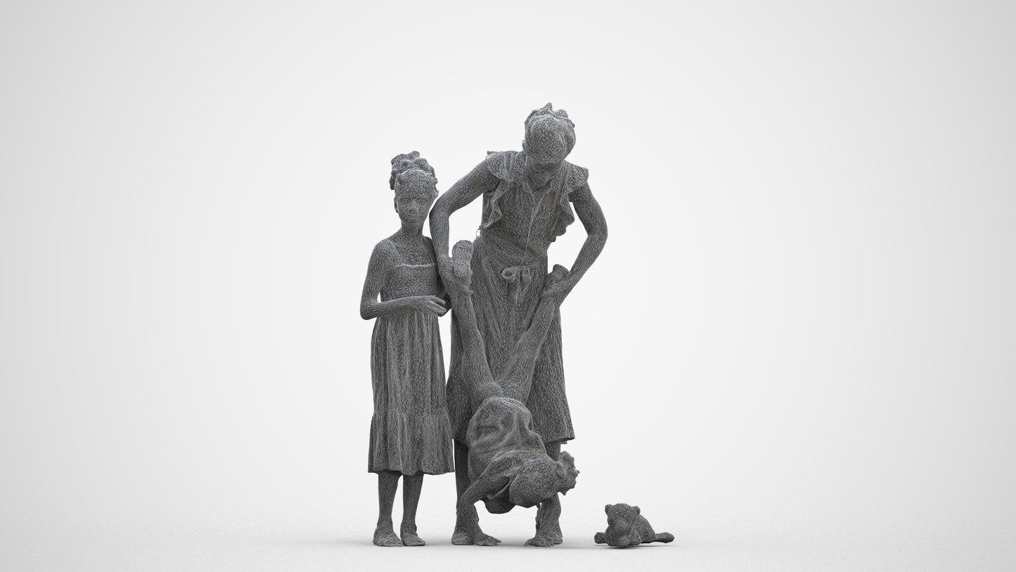3D human model girl casual kids, photogrammetry scanned person for archviz, three-quarter front view render