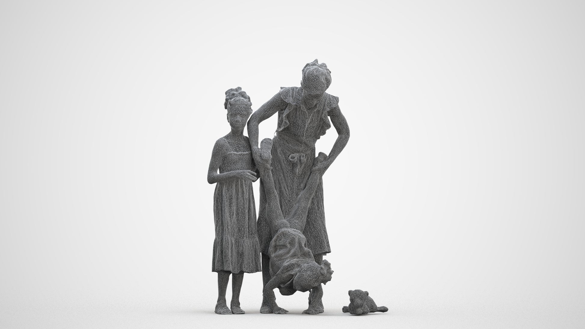 3D human model girl casual kids, photogrammetry scanned person for archviz, three-quarter front view render