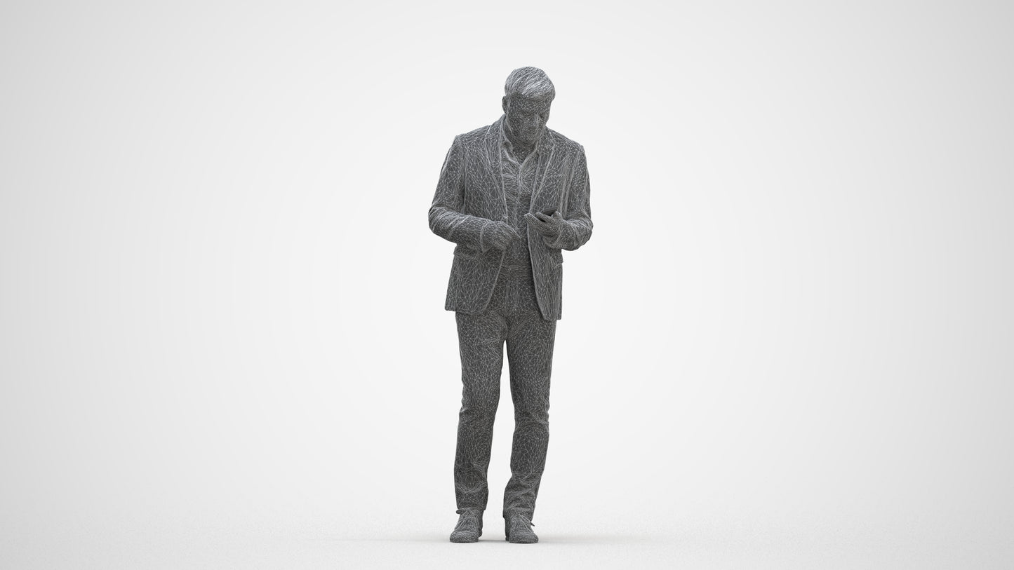 scanned 3D man business standing, photogrammetry people for Enscape and V-Ray, three-quarter front view render