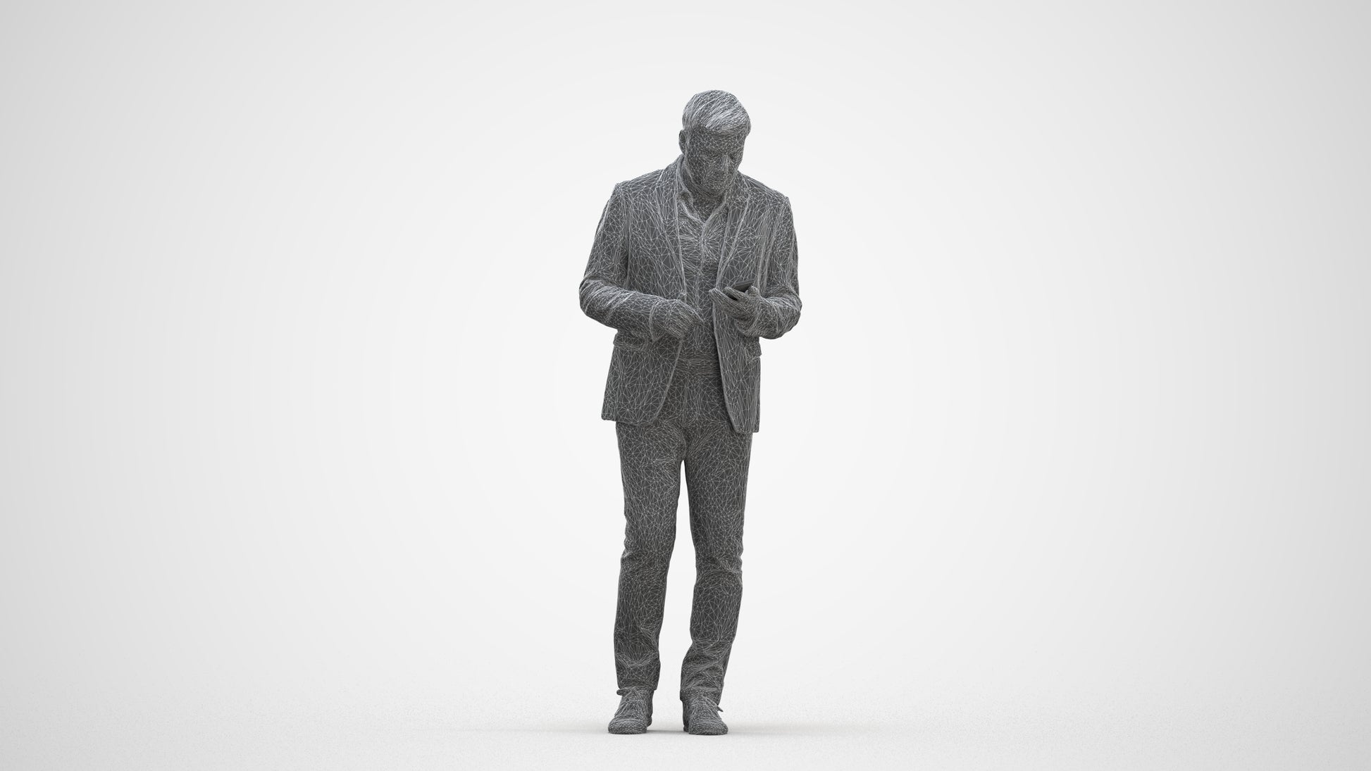 scanned 3D man business standing, photogrammetry people for Enscape and V-Ray, three-quarter front view render