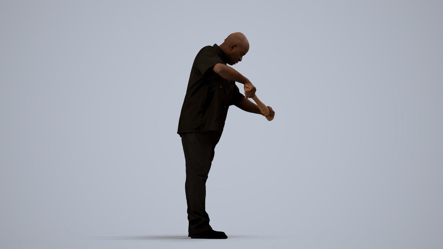 photogrammetry 3D man hospitality, realistic human model archviz FBX, side view render