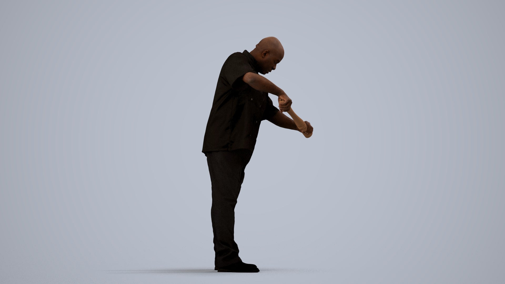 photogrammetry 3D man hospitality, realistic human model archviz FBX, side view render
