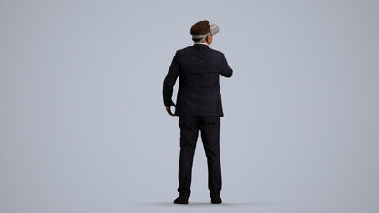 realistic 3D human man business standing, archviz people FBX OBJ for Blender, front view render