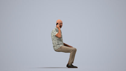 3D scanned senior man sitting casual, photorealistic archviz people for Enscape and SketchUp, side view render