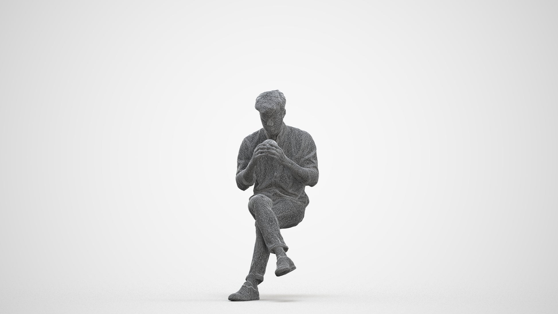 realistic 3D human man casual sitting, archviz people FBX OBJ for Blender, three-quarter front view render
