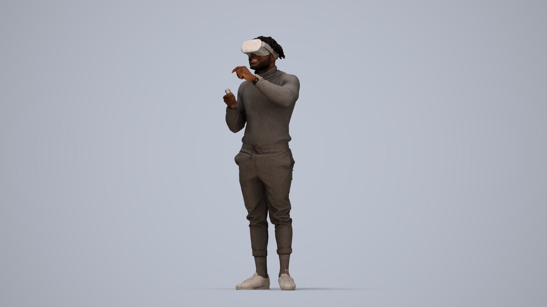 3D people model man casual standing, scanned human for 3ds Max rendering, top-down view render