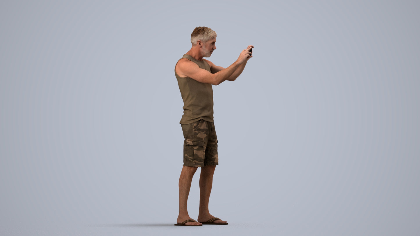 realistic 3D man casual standing, scanned archviz people for Blender and 3ds Max, side view render