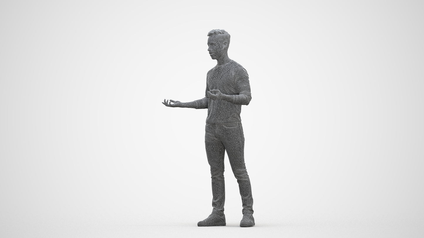 realistic 3D man casual standing, scanned archviz people for Blender and 3ds Max, three-quarter front view render