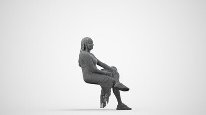 realistic 3D woman casual sitting, scanned archviz people for Blender and 3ds Max, wireframe side view