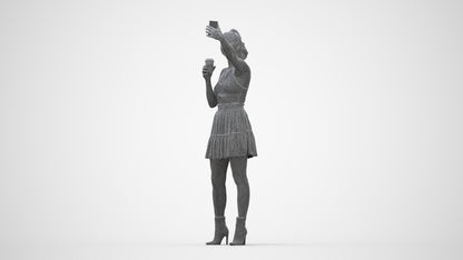 3D human model woman casual standing, photogrammetry scanned person for archviz, wireframe back view