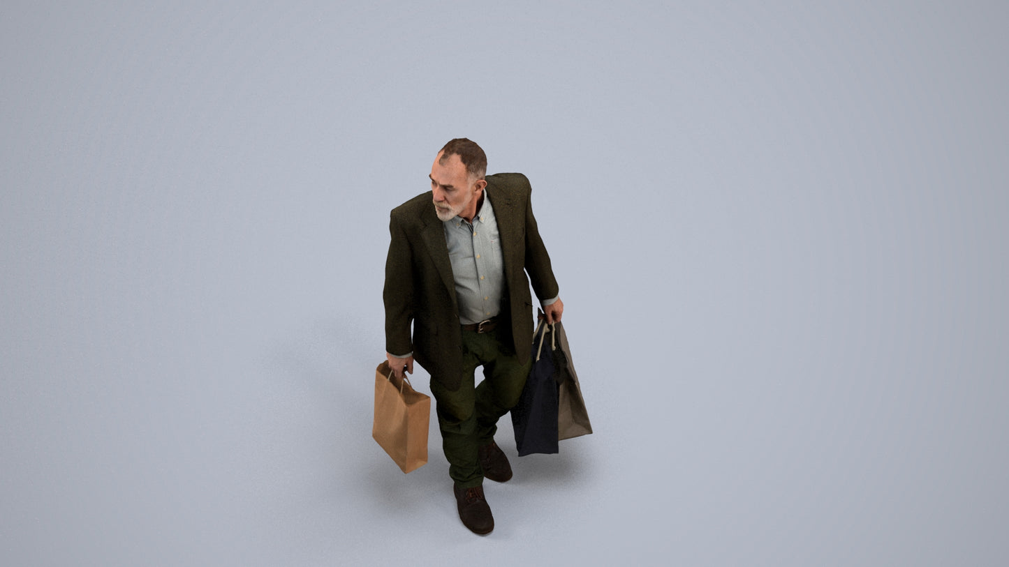 photogrammetry 3D senior man casual business, realistic human model archviz FBX, back view render