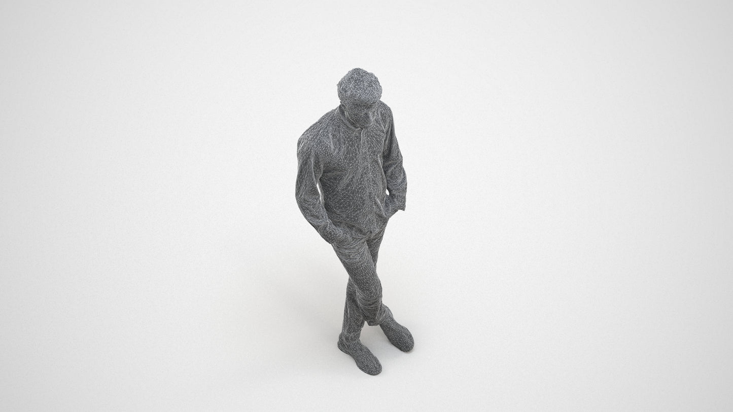 3D people model man casual standing, scanned human for 3ds Max rendering, wireframe three-quarter view