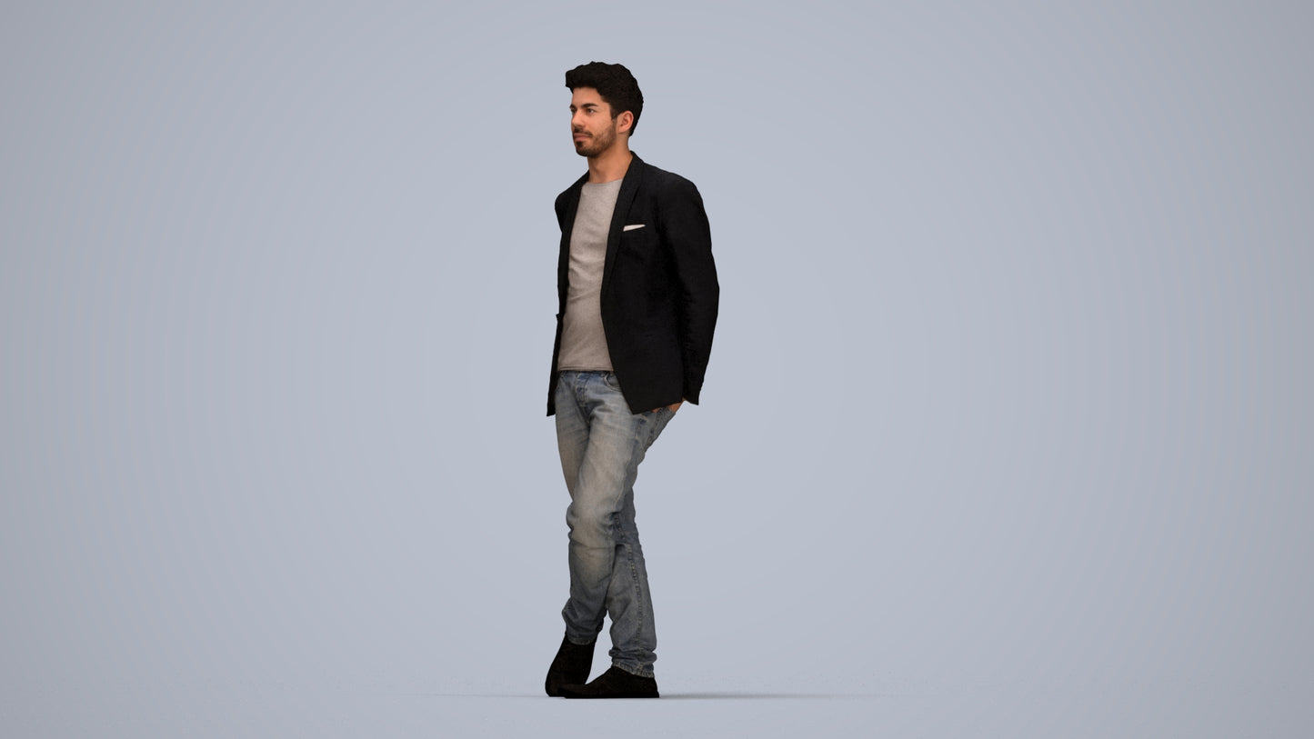 realistic 3D people man casual standing, render-ready for V-Ray and Corona, FBX OBJ, top-down view render