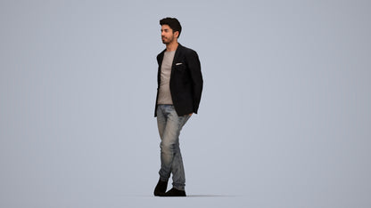 realistic 3D people man casual standing, render-ready for V-Ray and Corona, FBX OBJ, top-down view render