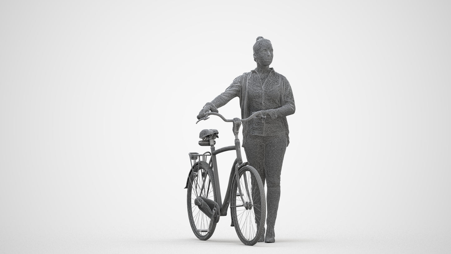 3D people model woman business cycling, scanned human for 3ds Max rendering, three-quarter front view render