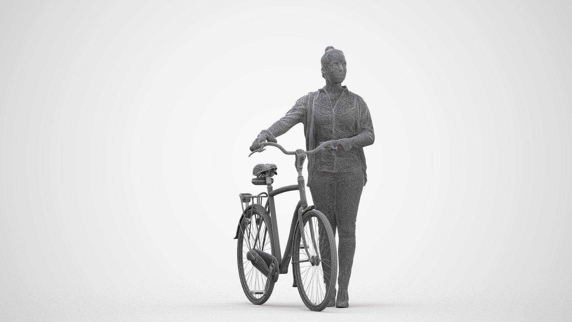 3D people model woman business cycling, scanned human for 3ds Max rendering, three-quarter front view render
