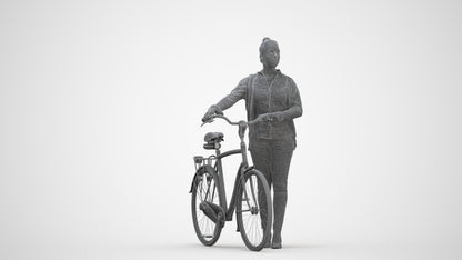 3D people model woman business cycling, scanned human for 3ds Max rendering, three-quarter front view render