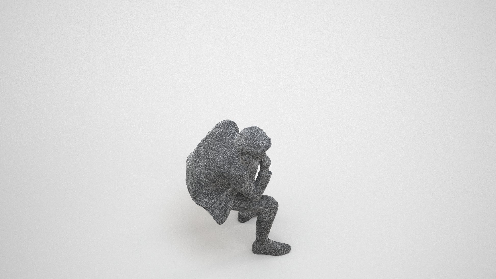 scanned 3D man casual sitting, photogrammetry people for Enscape and V-Ray, wireframe three-quarter view