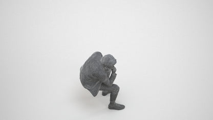 scanned 3D man casual sitting, photogrammetry people for Enscape and V-Ray, wireframe three-quarter view