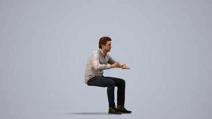 3D people model man casual sitting, scanned human for 3ds Max rendering, side view render