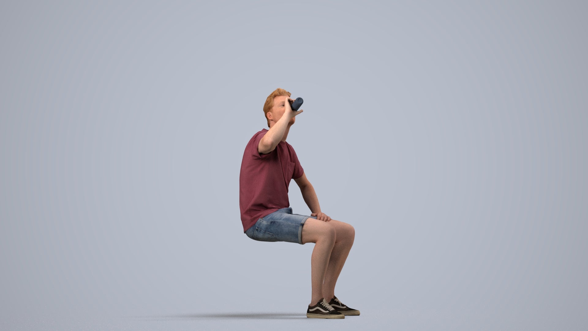 3D scanned man sitting casual, photorealistic archviz people for Enscape and SketchUp, side view render