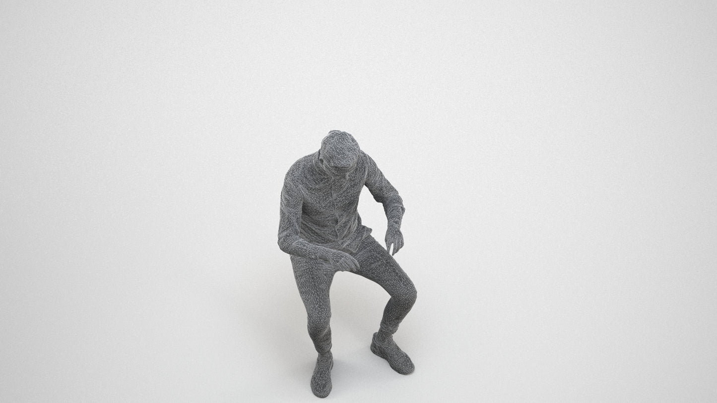 realistic 3D human man casual business, archviz people FBX OBJ for Blender, wireframe three-quarter view