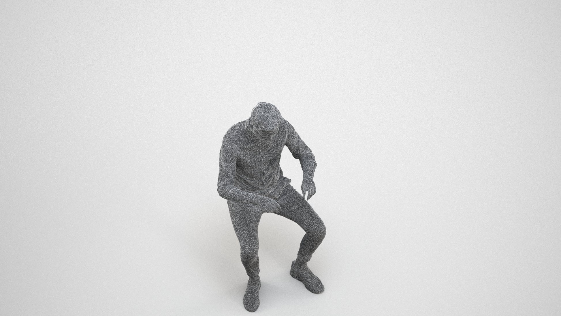 realistic 3D human man casual business, archviz people FBX OBJ for Blender, wireframe three-quarter view