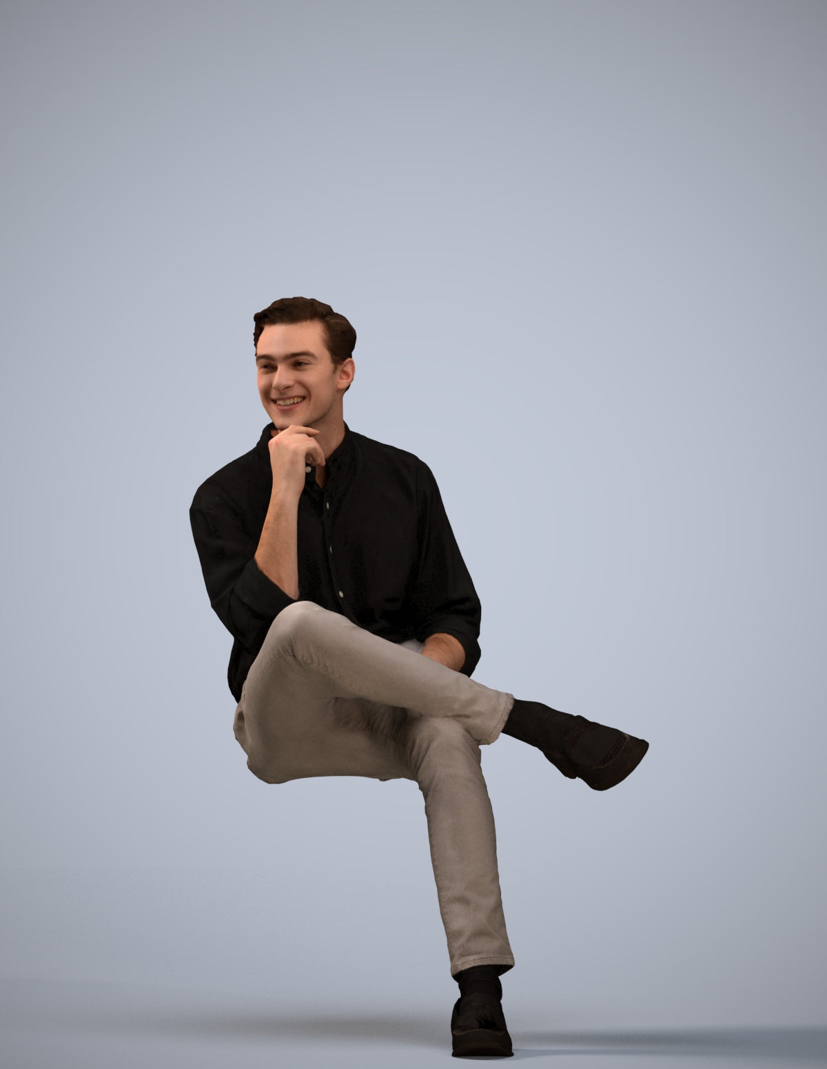 realistic 3D man casual sitting, scanned archviz people for Blender and 3ds Max