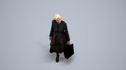 3D scanned senior woman standing business, photorealistic archviz people for Enscape and SketchUp, back view render