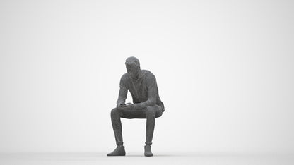 realistic 3D people man casual sitting, render-ready for V-Ray and Corona, FBX OBJ, wireframe back view