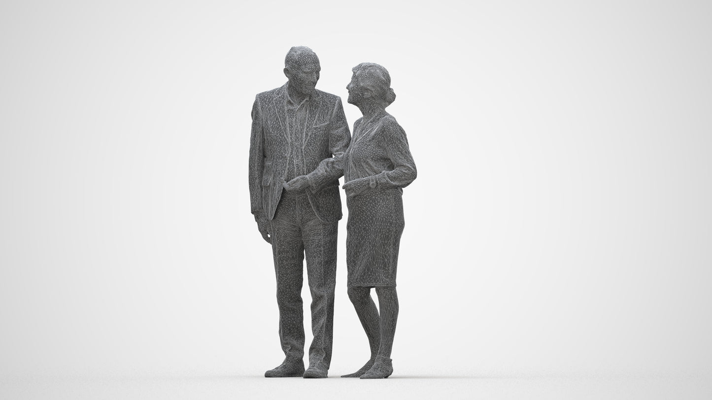 realistic 3D human senior woman business couple, archviz people FBX OBJ for Blender, wireframe back view