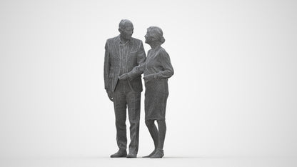 realistic 3D human senior woman business couple, archviz people FBX OBJ for Blender, wireframe back view