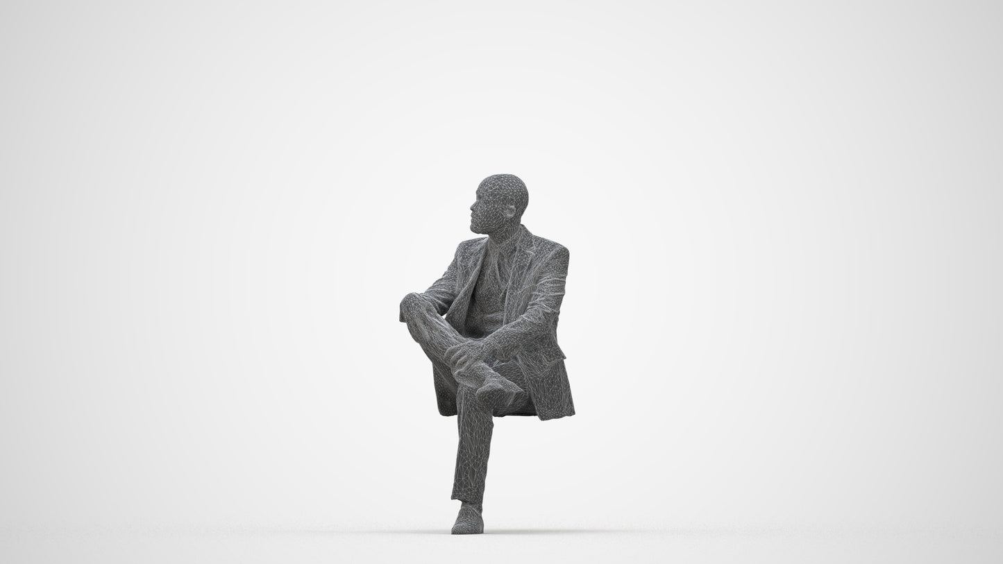 3D people model man business, scanned human for 3ds Max rendering, wireframe back view