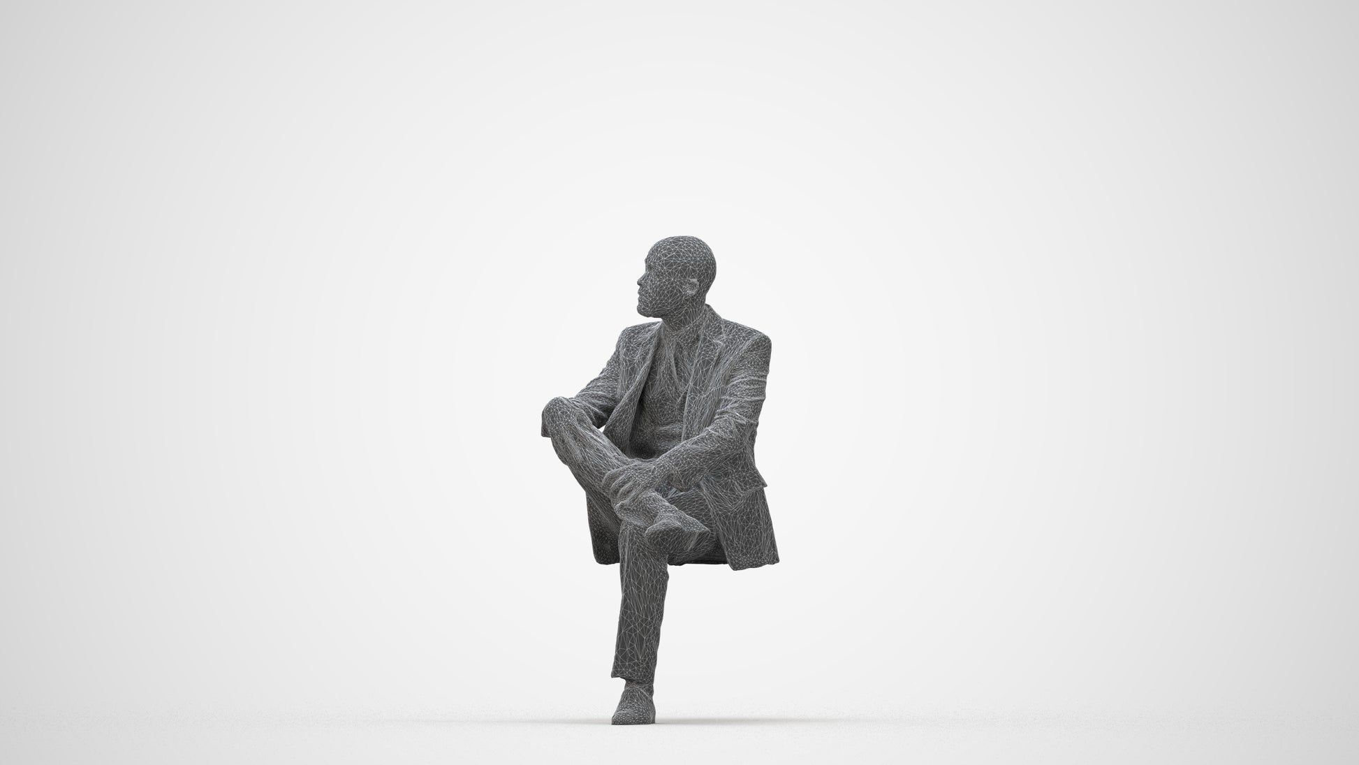 3D people model man business, scanned human for 3ds Max rendering, wireframe back view