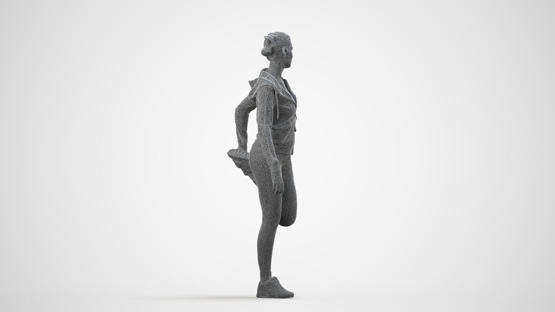 scanned 3D woman sport, photogrammetry people for Enscape and V-Ray, wireframe side view