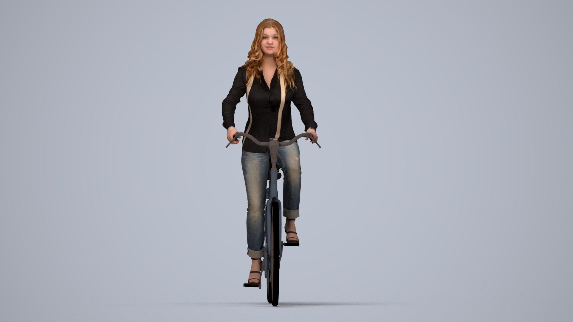 3D scanned woman cycling casual, photorealistic archviz people for Enscape and SketchUp, top-down view render