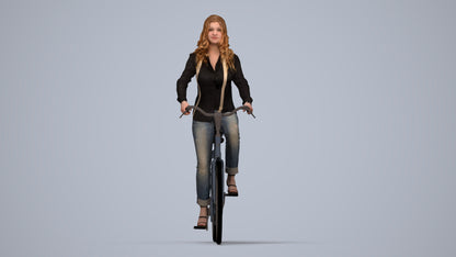 3D scanned woman cycling casual, photorealistic archviz people for Enscape and SketchUp, top-down view render