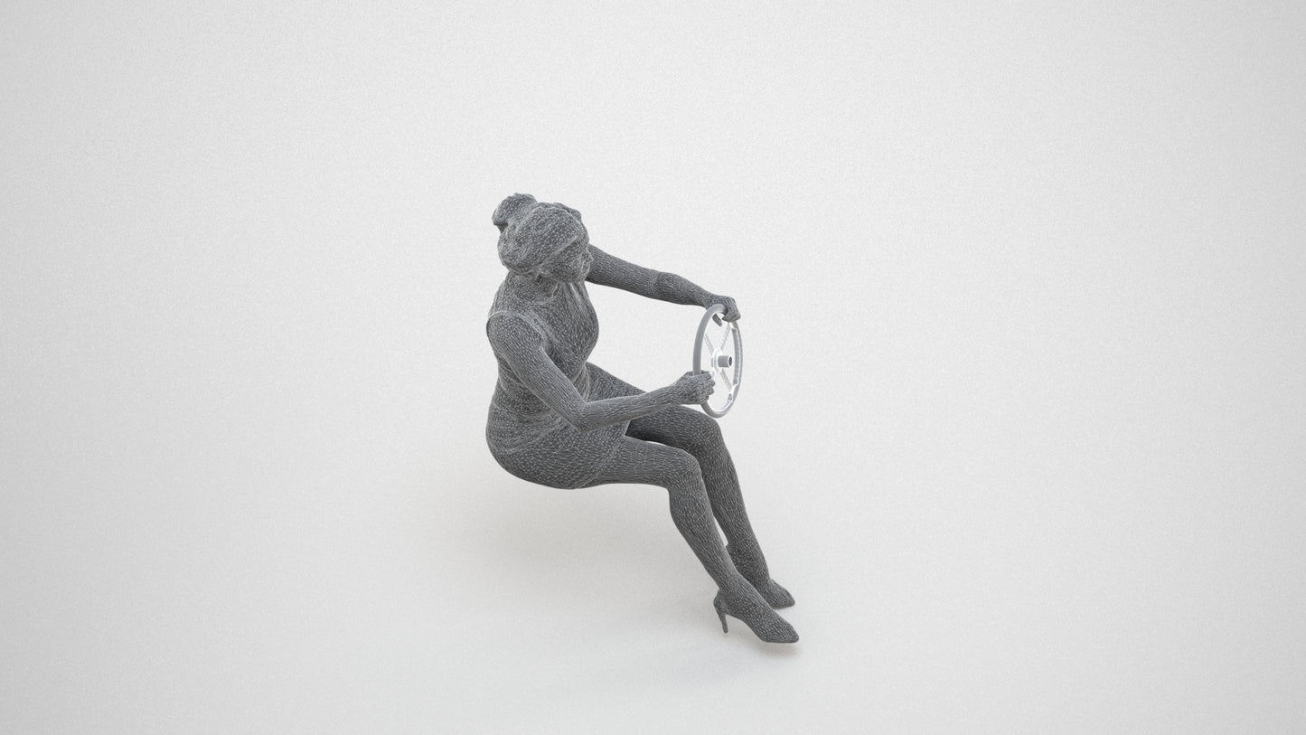 photogrammetry 3D woman casual driving, realistic human model archviz FBX, wireframe three-quarter view