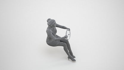 photogrammetry 3D woman casual driving, realistic human model archviz FBX, wireframe three-quarter view